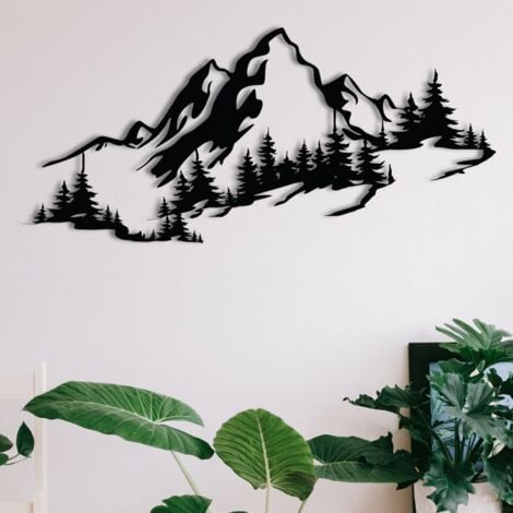 Accessoire Mural en Métal Représentant une Montagne, 67x30 cm, Pour Chalet ou Bureau