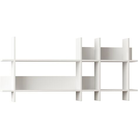 Étagère Murale Blanche, 150x70x22 cm, Pour Salon ou Bureau avec Nombreux Rangements
