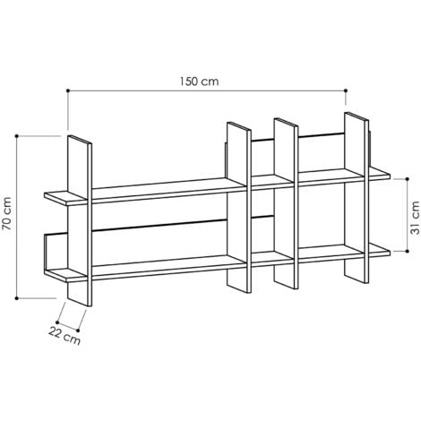 Étagère Murale Blanche, 150x70x22 cm, Pour Salon ou Bureau avec Nombreux Rangements