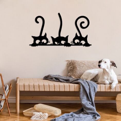 Décoration Murale en Métal Noir, Silhouette de Chat, 60x33 cm, Pour Chambre d'Enfant ou Salon de Famille