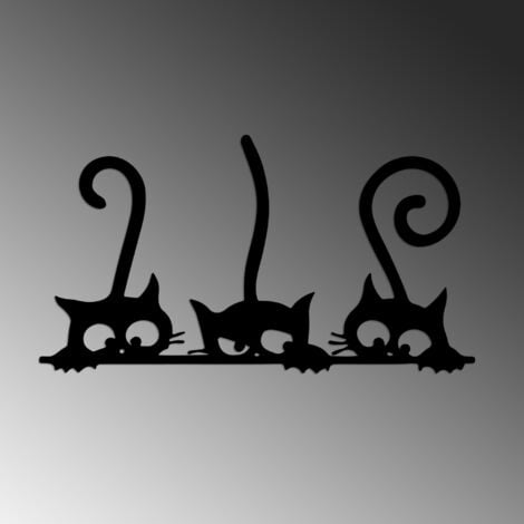 Décoration Murale en Métal Noir, Silhouette de Chat, 60x33 cm, Pour Chambre d'Enfant ou Salon de Famille