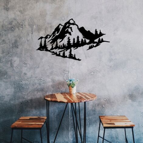 Décoration Murale Montagne en Métal, 40x70 cm, Pour Bureau de Montagne ou Salon Rustique
