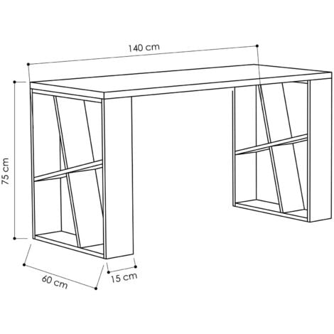 Bureau d'Étude Blanc et Chêne, Spacieux avec Étagères, 140x75x60 cm, Pour Chambre d'Étudiant ou Bureau à Domicile