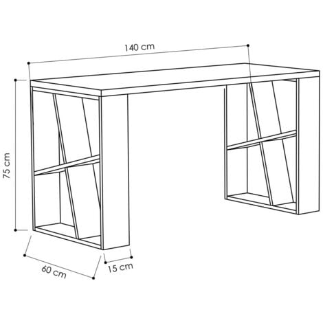 Bureau d'Étude Blanc et Chêne, Spacieux avec Étagères, 140x75x60 cm, Pour Chambre d'Étudiant ou Bureau à Domicile