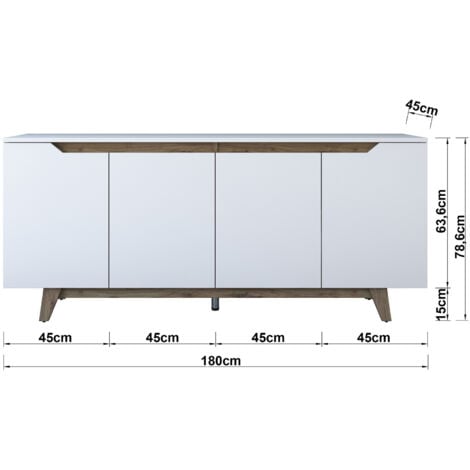 Console en Blanc et Noyer - 180x78,6 cm, Profondeur 45 cm, Étagères Multiples, Peut Être Fixée au Mur, Design Moderne