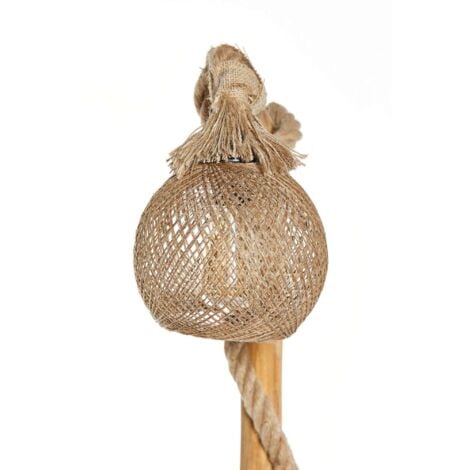 Lampe de Sol à Double Abat-jour en Bois Naturel - Ø24 cm, Hauteur Totale 140 cm, Type de Douille E27, pour Salon Rustique