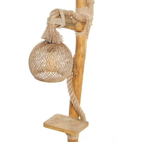 Lampe de Sol à Double Abat-jour en Bois Naturel - Ø24 cm, Hauteur Totale 140 cm, Type de Douille E27, pour Salon Rustique