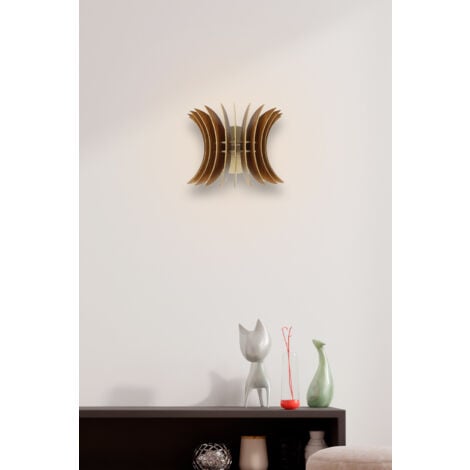 Applique Murale Aile en MDF Noyer - 20x28 cm, Profondeur 20 cm, Type de Douille E27, pour Couloir et Entrée