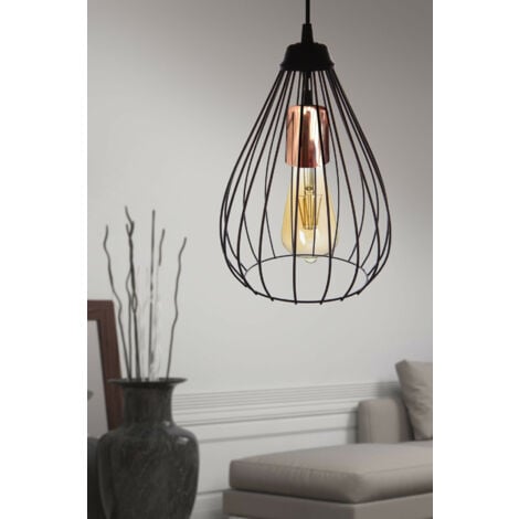 Plafonnier Prism Noir en Métal - Ø24 cm, Hauteur Réglable jusqu'à 65 cm, Type de Douille E27, pour Salon Moderne