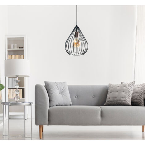 Plafonnier Prism Noir en Métal - Ø24 cm, Hauteur Réglable jusqu'à 65 cm, Type de Douille E27, pour Salon Moderne