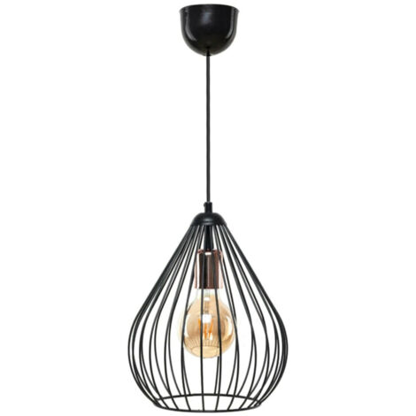 Plafonnier Prism Noir en Métal - Ø24 cm, Hauteur Réglable jusqu'à 65 cm, Type de Douille E27, pour Salon Moderne