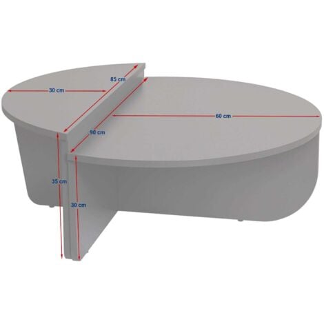 Table Basse Gigogne Ronde Bois en Travertin, Deux Pièces, 90x30x60 cm et 85x35x30 cm, Design Polyvalent, Pour Salon ou Bureau