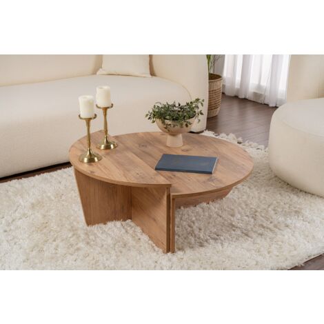 Table Basse Gigogne Ronde Bois en Pin Atlantique, Deux Pièces, 90x30x60 cm et 85x35x30 cm, Design Polyvalent, Pour Salon ou Bureau