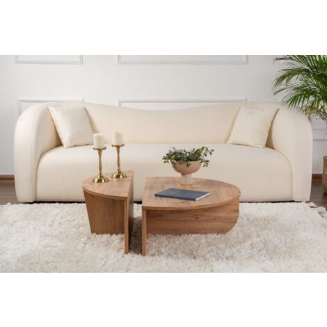 Table Basse Gigogne Ronde Bois en Pin Atlantique, Deux Pièces, 90x30x60 cm et 85x35x30 cm, Design Polyvalent, Pour Salon ou Bureau