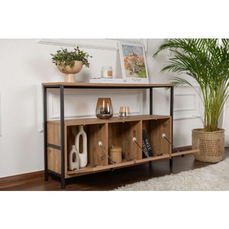 Console Pin Atlantique & Noir - Design Moderne avec Rangement Multiples, 120x75x30 cm Idéale pour Salon, Entrée et Bureau