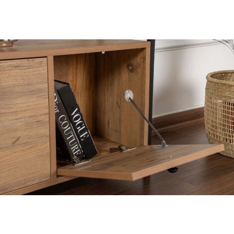 Console Pin Atlantique & Noir - Design Moderne avec Rangement Multiples, 120x75x30 cm Idéale pour Salon, Entrée et Bureau