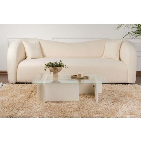 Table Basse Verre Fixe Gigogne Rectangulaire Bois en Blanc 105x65x30 cm Pour Salon ou Bureau