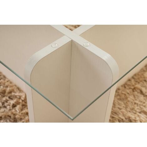 Table Basse Verre Fixe Gigogne Rectangulaire Bois en Blanc 105x65x30 cm Pour Salon ou Bureau