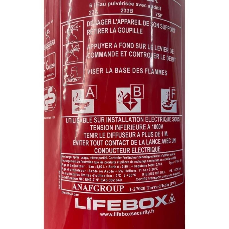 Extincteur à poudre 6kg Lifebox avec manomètre de pression pour feux de  classe ABC - Lifeboxsecurity