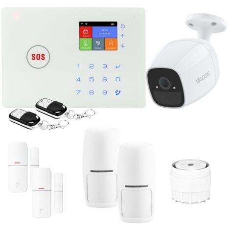 Alarme maison sans fil 6 détecteurs, caméra int, détecteur fumée