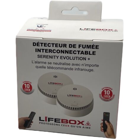Détecteurs de fumée interconnectables 10 ans – Télécommande infrarouge – Capteur photo-électrique haute densité – Zone de détection 20-40m² – Lifebox