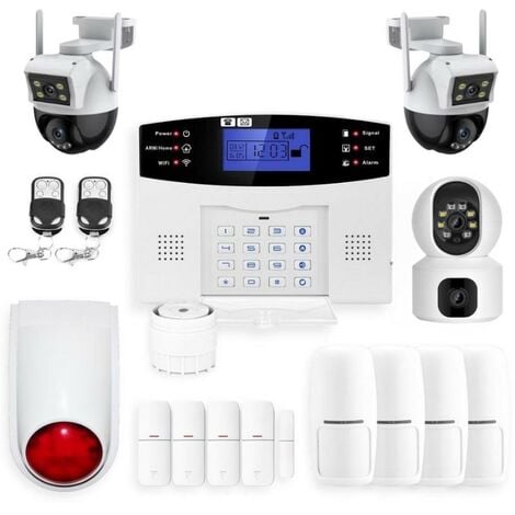 Alarme maison sans fil gsm et 3 caméras double objectif