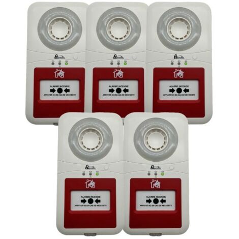 Kit de 5 alarmes incendie type 4 à pile – Autonomie 3 ans – Sirène 90 dB – Installation rapide sans câblage – Pour ERP – Jod1
