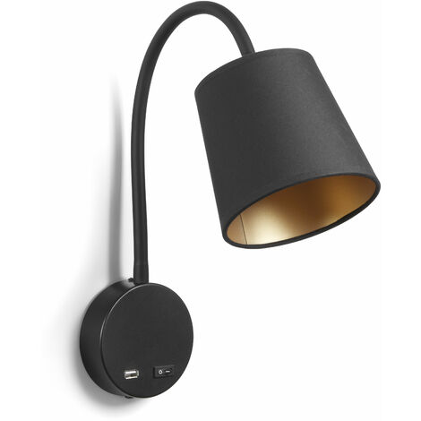 Applique lecteur MONTECARLO E27-Ø45 60W USB A Coton noir (1/3)