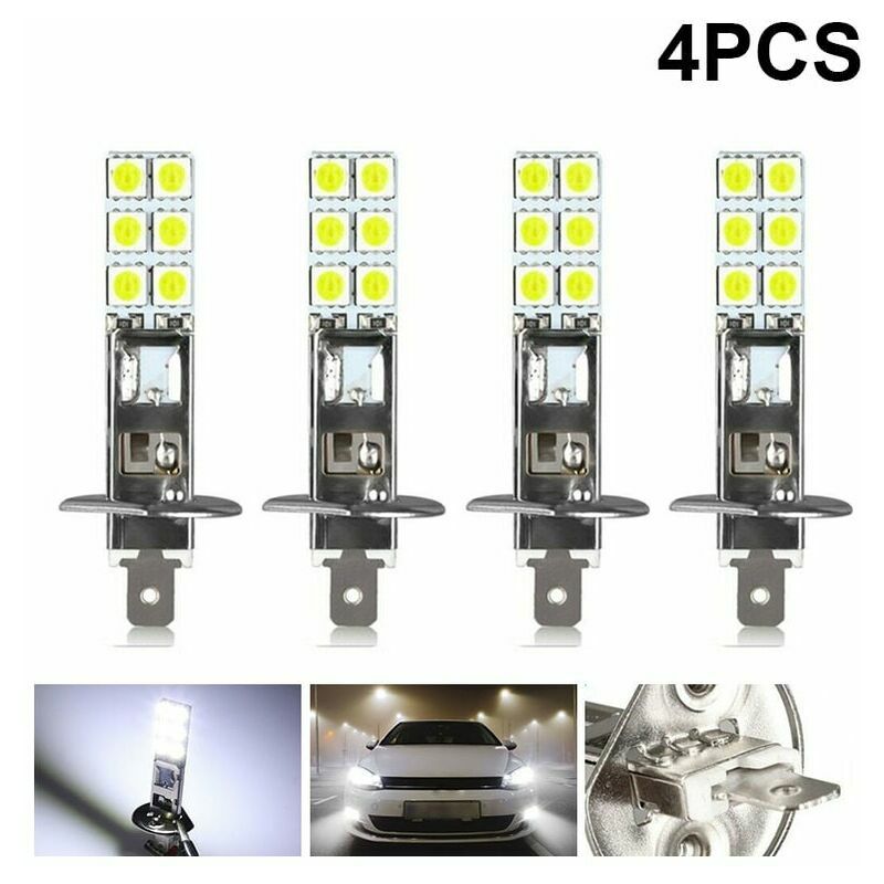 4pcs LED H1 LED 12V 6000K Blanc 55W LED Voiture Brouillard Lampe Conduite  Lumières LED Phare Ampoule,pratique