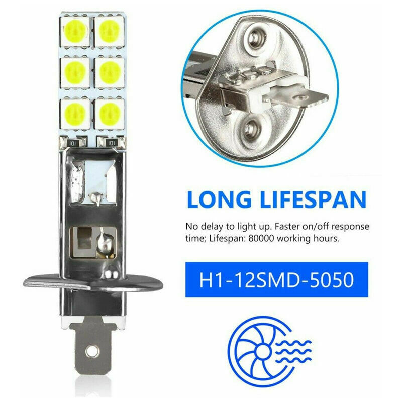 2pcs Voiture Phare H1 100W LED DRL Ampoule 12-24V 20-SMD 6000K Conduite  Lampe De