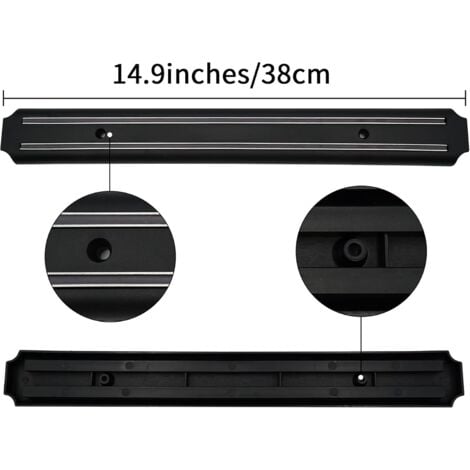 Porte couteau magnetique, barre aimantée porte couteaux, range couteaux cuisine magnétique en acier inoxydable noir porte barre à couteaux aimantée pour cuisine (38 cm)-DPZO