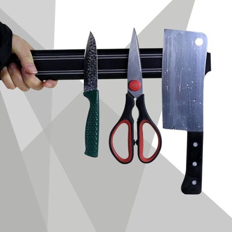 Porte couteau magnetique, barre aimantée porte couteaux, range couteaux cuisine magnétique en acier inoxydable noir porte barre à couteaux aimantée pour cuisine (38 cm)-DPZO