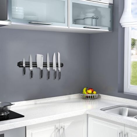 Porte couteau magnetique, barre aimantée porte couteaux, range couteaux cuisine magnétique en acier inoxydable noir porte barre à couteaux aimantée pour cuisine (38 cm)-DPZO