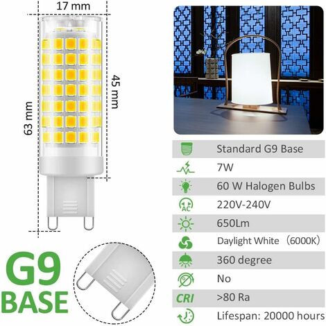 Ampoule G9 LED Blanc Froid 6000K 7W Lampes Equivalente 60W Halogène Lumière 650LM Économie d'énergie Sans Scintillement Culot G9 Standard AC 220-240V Non-dimmable Lot de 6-DPZO