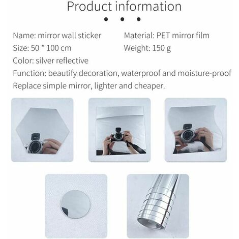 Miroir Autocollant 40 x 122 cm Miroir Adhésif Flexibles Carreaux de