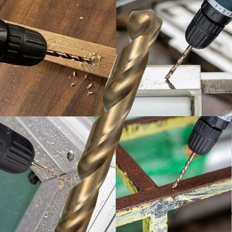 Pour une perceuse 13pcs M35 Hss Cobalt Gold Hss Jeu de forets hélicoïdaux pour perceuses métriques à grande vitesse 1,5 mm - 6,5 mm pour le perçage de l'acier inoxydable et du métal-DPZO