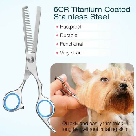 Ciseaux de toilettage pour chiens, ensemble d'outils de toilettage pour animaux de compagnie en acier inoxydable revêtu de titane 5 pièces, cisailles et peigne amincissants/droits/courbés, bleu-DPZO