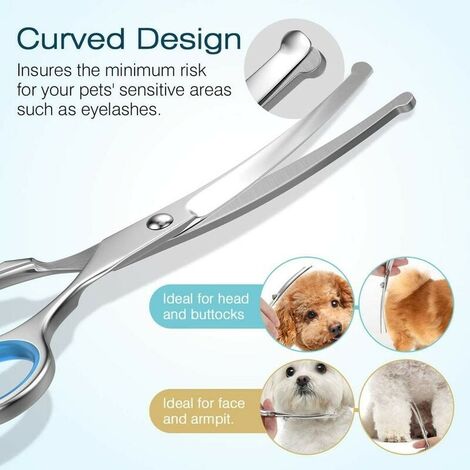 Ciseaux de toilettage pour chiens, ensemble d'outils de toilettage pour animaux de compagnie en acier inoxydable revêtu de titane 5 pièces, cisailles et peigne amincissants/droits/courbés, bleu-DPZO