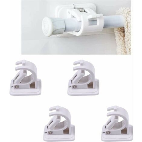 4 Pinces Auto-adhésives Transparentes Pour Tringle à Rideau - Fixation Sans Perçage - Pour Salle De Bain, Cuisine, Maison