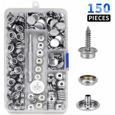DPZO Lot de 150 boutons-pression en toile marine avec vis en métal de qualité marine de avec 2 pcs outils de réglage pour housse de bateau, meubles-DPZO