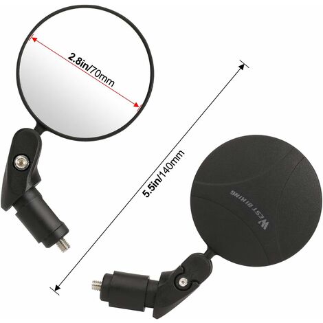 2 Rétroviseurs Vélos Universels - Miroir Convexe 6,8 Cm, Guidon 18-22 Mm, Réglable 360°