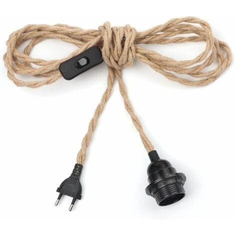 2 paires Lustre Corde de Chanvre Câble 4.5m, Douille E27 Interrupteur avec Fil Cable Ampoule, Pour DIY Lampe Suspension Lumière Pendante Industrielle Lustre Douille Fil Electrique Vintage