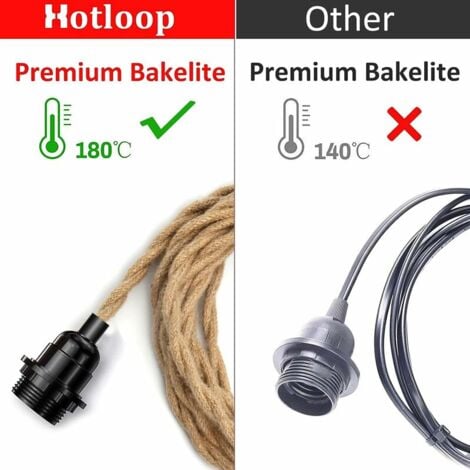 2 paires Lustre Corde de Chanvre Câble 4.5m, Douille E27 Interrupteur avec Fil Cable Ampoule, Pour DIY Lampe Suspension Lumière Pendante Industrielle Lustre Douille Fil Electrique Vintage