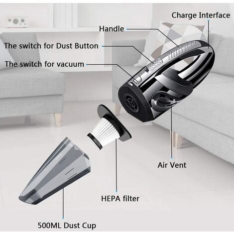 Aspirateur à Main sans Fil Puissant Portable 120W 2200mAh avec Fonction Huimide & Sèche Filtre HEPA Lavable et 5 Buses Rechargeable pour Maison,Table, Bureau, Voiture