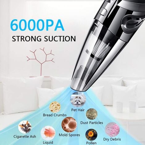 Aspirateur à Main sans Fil Puissant Portable 120W 2200mAh avec Fonction Huimide & Sèche Filtre HEPA Lavable et 5 Buses Rechargeable pour Maison,Table, Bureau, Voiture