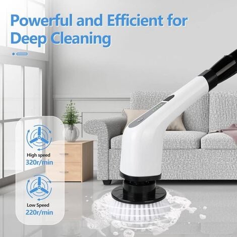 Brosse de nettoyage électrique, brosse de nettoyage rechargeable par USB, épurateur rotatif sans fil avec manche télescopique et 7 têtes de brosse interchangeables, épurateur rotatif adapté au coin, s