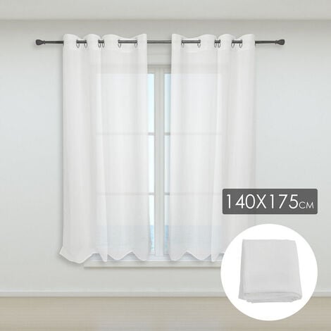 Rideau Voilages Transparent- en Dégradé à Oeillets - pour Cuisine Salon Chambre-2 panneaux 140175CM Blanc - Blanc