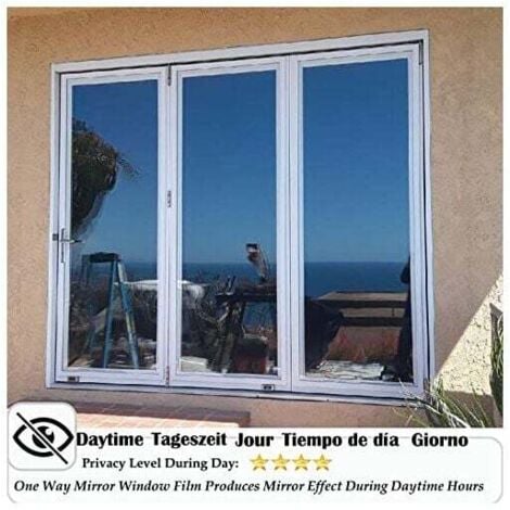 Film fenetre Anti Regard Film Miroir Fenêtre sans Tain Film Anti Chaleur Anti UV Électrostatique Protection de la Vie Privée Film Miroir pour Fenetre de Bureau Maison Magasin 90×300CM Argent