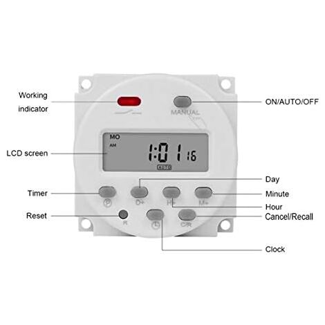 Mini minuterie programmable, 1 minute à 168 heures, contrôle électronique automatique du temps, 5 V 12 V 24 V 110 V 220 V, minuterie numérique murale (12 V DC)