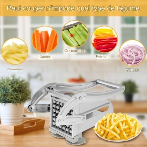 DPZO Trancheuse à pommes de terre,Coupe Frite Professionnel, Acier Inoxydable Decoupe Frite avec 2 Lames de Rechange, Coupe Frites Manuel Antidérapant, Coupe Pomme de Terre Frite